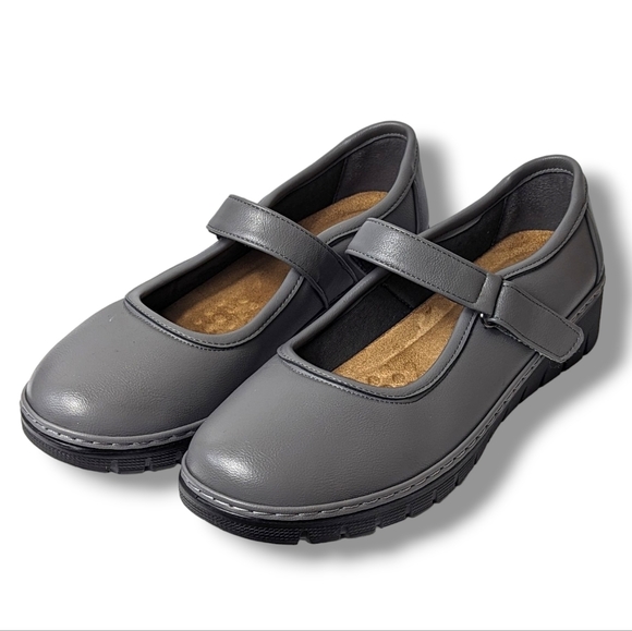 VJH Comfort Mary Jane Low Wedge Orthotic Flats Neutral Grey Slip On Shoes: 8.5 - Picture 1 of 9